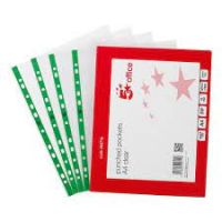Punched Pocket Polypropylene Green Strip Top-Opening 45 Micron A4 Glass Clear 464718 [Pack Of 100]