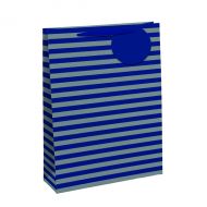 Striped Gift Bag Med Blue/Slv Pk6
