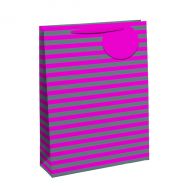 Striped Gift Bag Med Pink/Slv Pk6